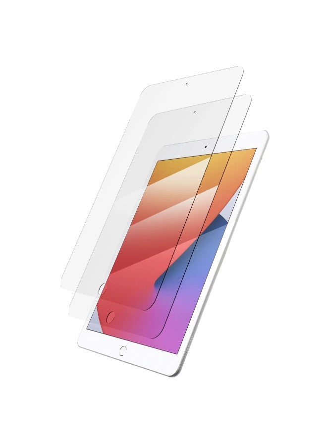 حماية شاشة مزدوجة لجهاز iPad الجيل التاسع 10.2 بوصة 2021، واقي شاشة زجاجي مقوى عالي الدقة متوافق مع iPad الجيل التاسع 10.2 بوصة 2021 - شفاف